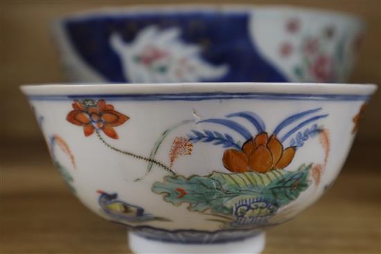 A Chinese bowl and a Chinese Imari bowl largest diameter 28cm